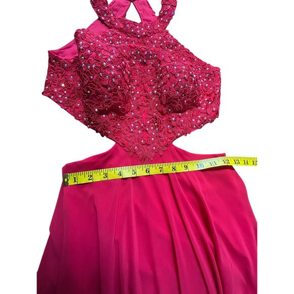 Betsy & Adam Red Rhinestone Halter Evening Gown Formal Dress - Size 4 - Picture 8 of 16